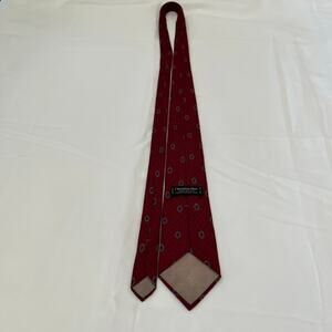 Vintage Christian Dior Mens' Red Silk Neck Tie All Over Print Fabric Woven Italy
